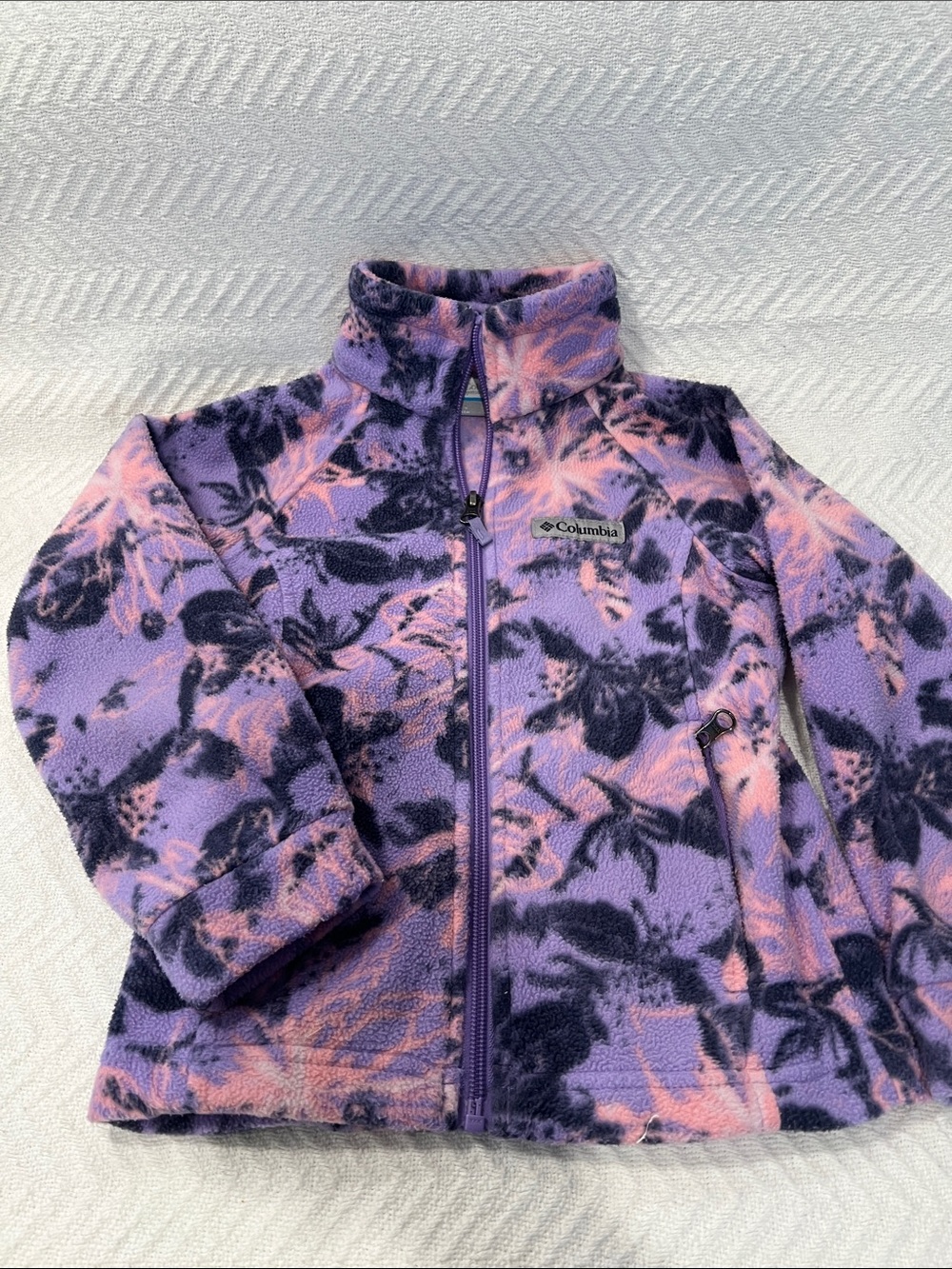 Columbia Girls' Lavender Purple & Light Pink Floral Fleece Jacket